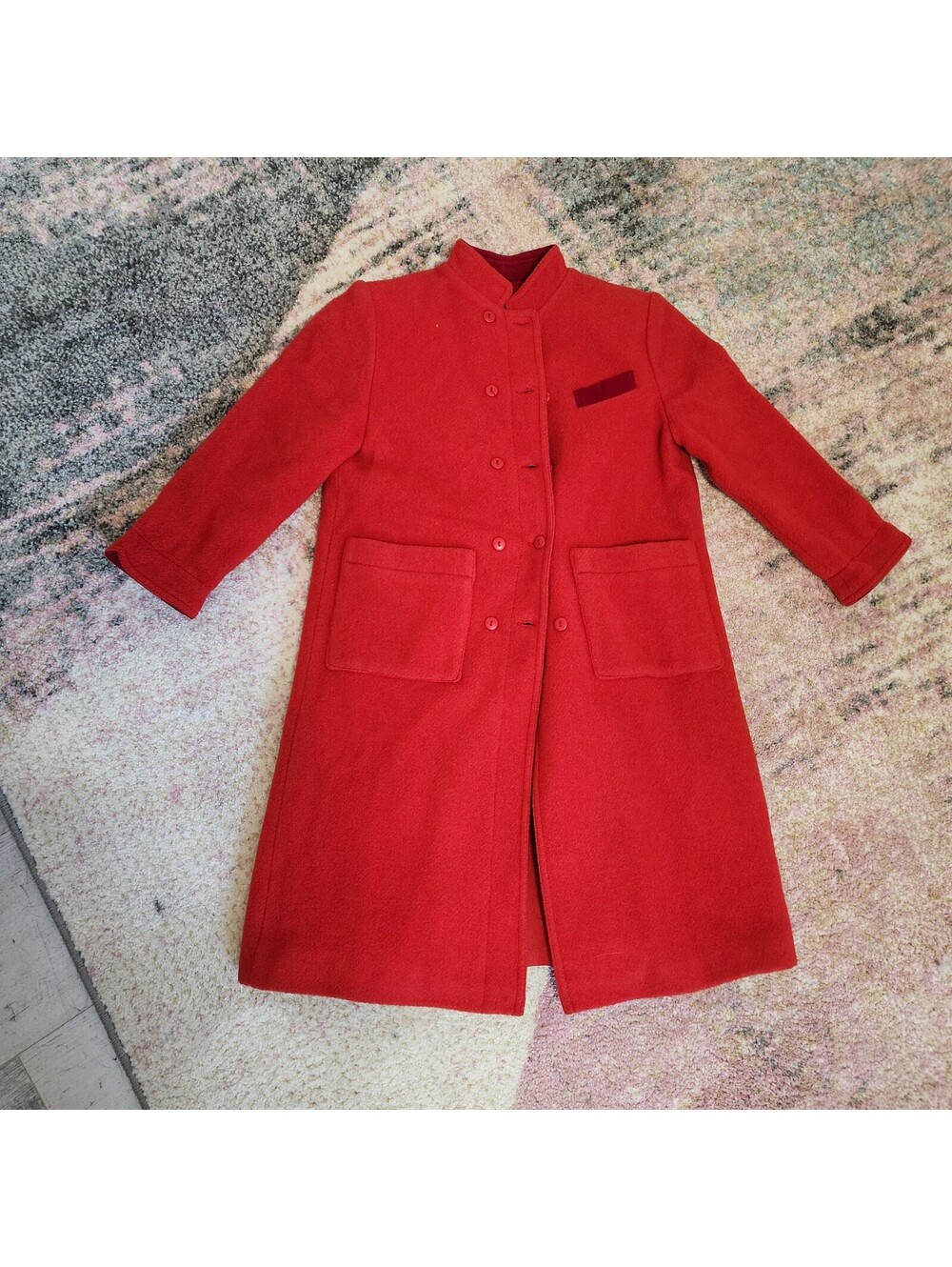 Vintage Anastasia Paris France Orange Red Velvet Trim Coat Size 6